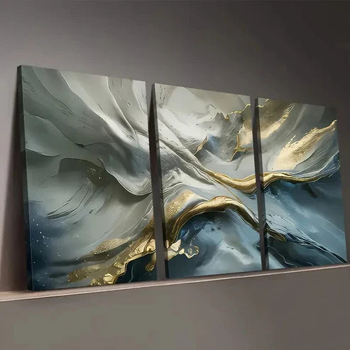 3pcs Abstract Golden & Gray Décor Perfect Wall Art Canvas Unframed - High Quality Print 100% Australian Made Wall Canvas