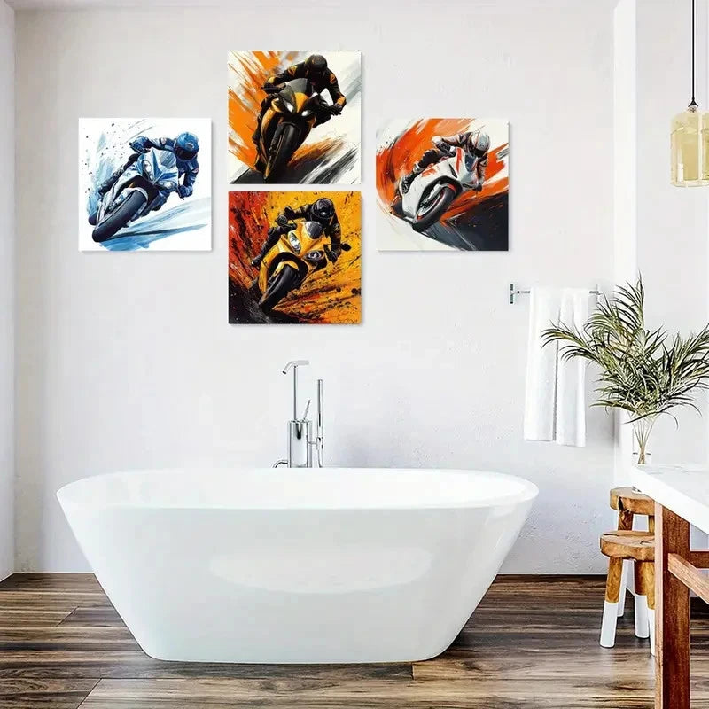 4pcs Featuring Race Car Drivers Wall Art Canvas Framed