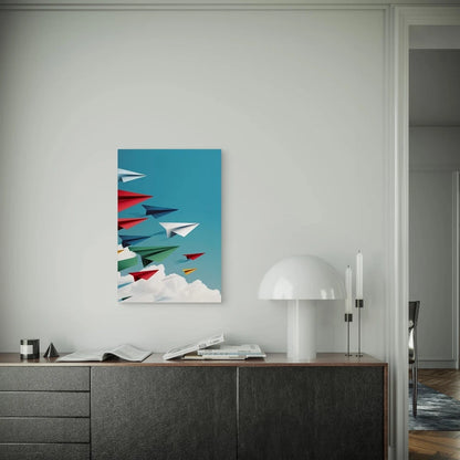Colorful Paper Planes Soar Metal Print Ready to Hang