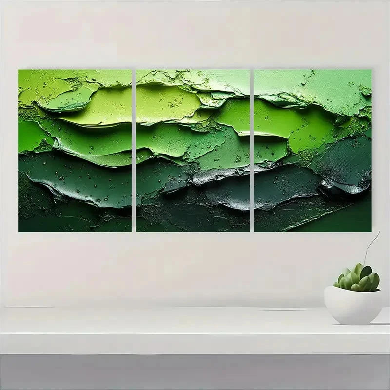 3pcs Black and Green Textured Abstract Q   Wall Art Set Canvas Framed 60x90cm - High Quality Print 100% Australian Made Wall Canvas Ready to Hang