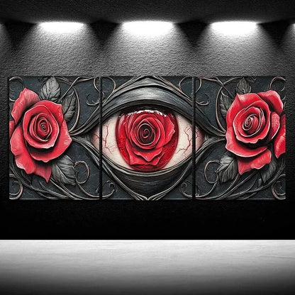 3pcs Eyes And Red Elegant Roses Metal Print Ready to Hang Art