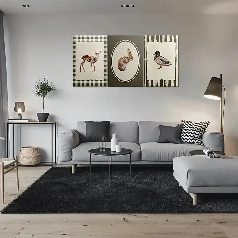 3pcs Deer Rabbit Duck Animal Themed Metal Print Ready to Hang Art