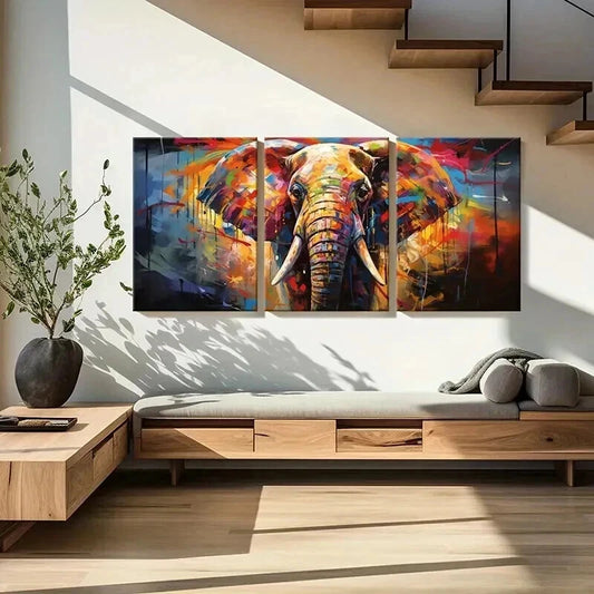 3pcs Elephant Retro Watercolor Style Wall Art Set Canvas Framed 40x60cm - High Quality Print 100% Australian Made Wall Canvas Ready to Hang