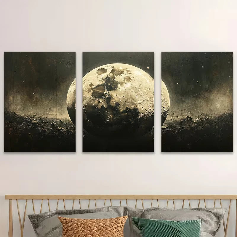 3pcs Gothic Moon with Craters Metal Print Ready to Hang Art