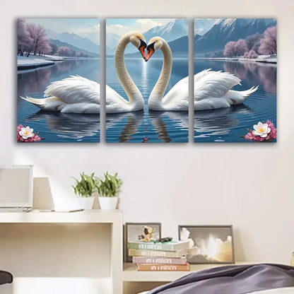 3pcs Romantic Lake With Heart Shaped Reflection Wall Art Set Canvas Framed 40x60cm - High Quality Print 100% Australian Made Wall Canvas Ready to Hang