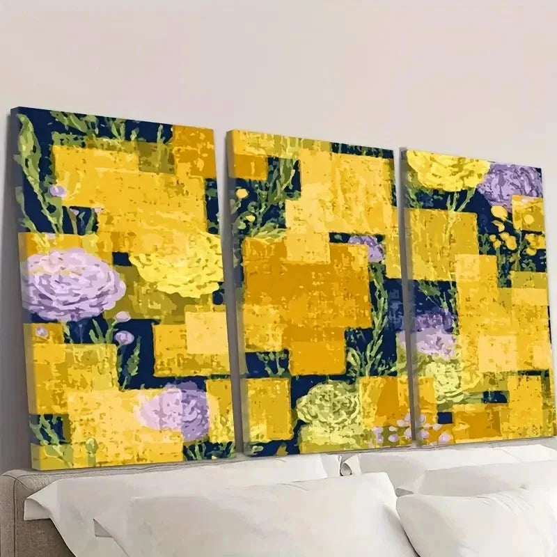 3pcs Abstract Yellow Flat Pattern Wall Art Set Canvas Framed 60x90cm - High Quality Print 100% Australian Made Wall Canvas Ready to Hang