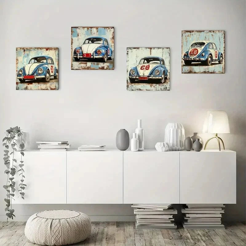 4pcs Vintage Classic automotiveWall Art Canvas Framed