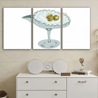 3pcs Whimsical Illustration of a Cocktail Wall Art Set Canvas Framed 60x90cm - High Quality Print 100% Australian Made Wall Canvas Ready to Hang