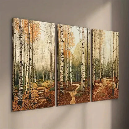 3pcs Autumnal Birch Trees & Fall Foliage Wall Art Set Canvas Unframed - High Quality Print 100% Australian Made Wall Canvas