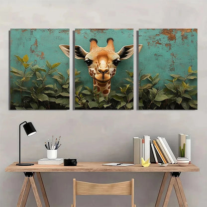 3pcs Whimsical Bubble Gum Giraffe Metal Print Ready to Hang Art