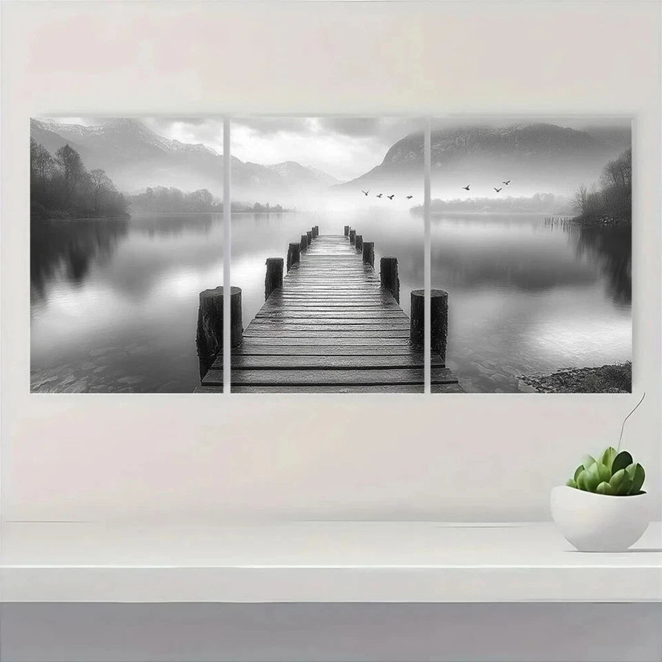 3pcs Black and White Lake Flying Birds Metal Print Ready to Hang Art