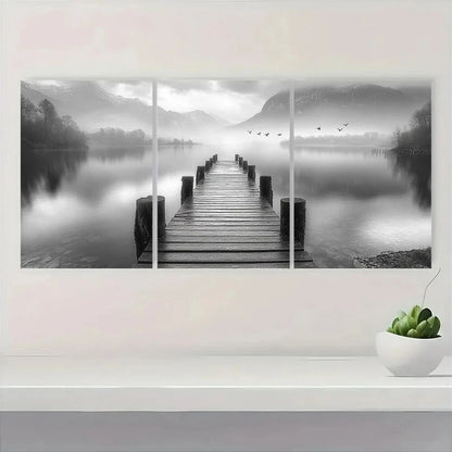 3pcs Black and White Lake Flying Birds Metal Print Ready to Hang Art