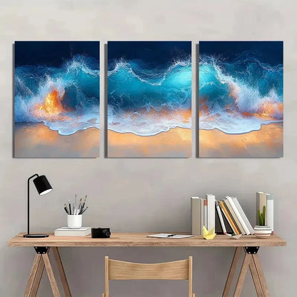3pcs Modern Ocean Style Color Wave Metal Print Ready to Hang Art