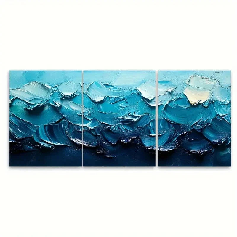 3pcs Brushstroke Artwork Blue Green Ly Wall Art Set Canvas Framed 60x90cm - High Quality Print 100% Australian Made Wall Canvas Ready to Hang