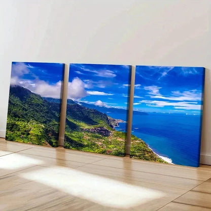 3pcs Mountains Sea and Beach Modern Wall Art Set Canvas Framed 40x60cm - High Quality Print 100% Australian Made Wall Canvas Ready to Hang