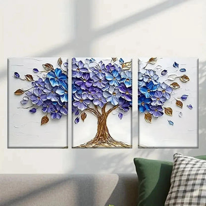 3pcs Painting of a Tree with Purple Flowers Wall Art Set Canvas Framed 40x60cm - High Quality Print 100% Australian Made Wall Canvas Ready to Hang