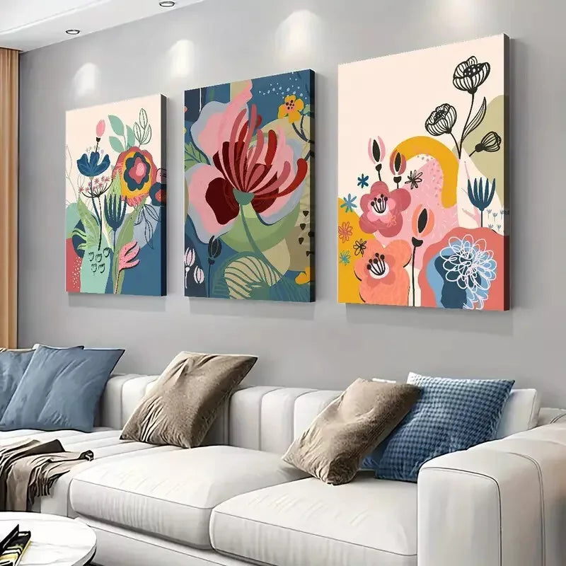 3pcs Abstract Decorative London Flower Market Wall Art Set Canvas Framed 50x70cm - High Quality Print 100% Australian Made Wall Canvas Ready to Hang - Bella Home Decor