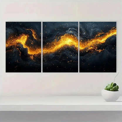 3pcs Black and Golden Abstract Metal Print Ready to Hang Art
