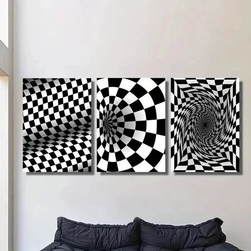 3pcs Black and White Optical Illusion Swirl Wall Art Canvas Unframed – High Quality Print 100% Australian Made Wall Canvas