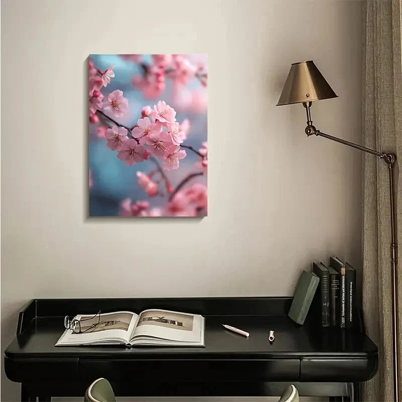 Vibrant Pink Floral Design with Soft Blue Background 40x60cm Metal Print Ready to Hang