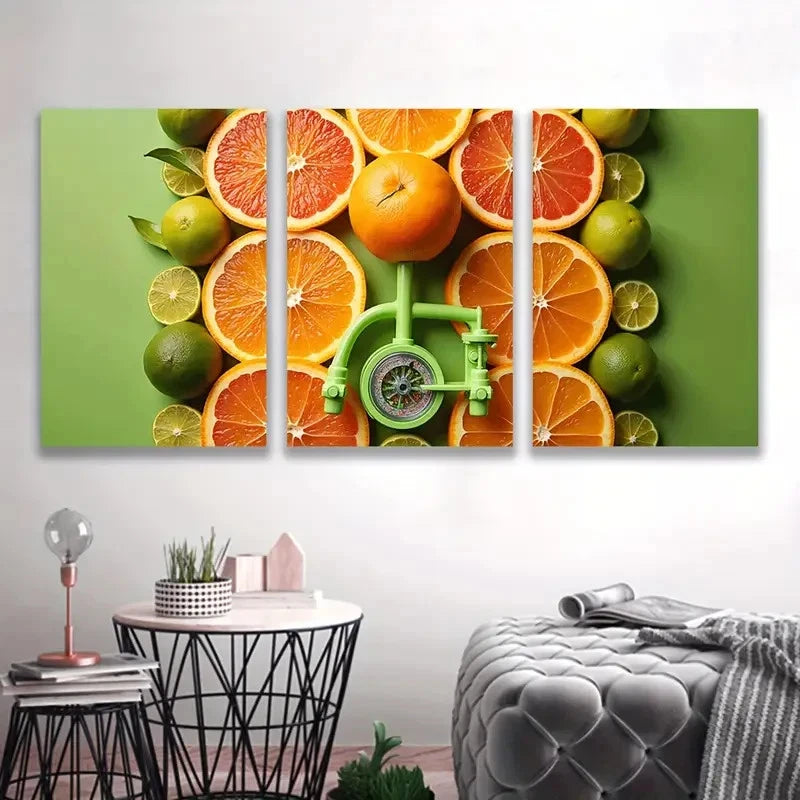 3pcs Vibrant Oranges & Limes Citrus V Wall Art Set Canvas Framed 40x60cm - High Quality Print 100% Australian Made Wall Canvas Ready to Hang