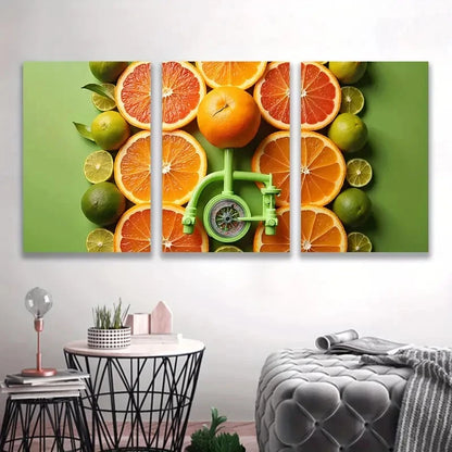 3pcs Vibrant Oranges & Limes Citrus V Wall Art Set Canvas Framed 40x60cm - High Quality Print 100% Australian Made Wall Canvas Ready to Hang