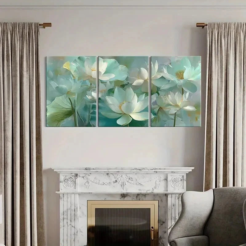3pcs Serene Lotus Blossoms in Soft Pastel Metal Print Ready to Hang Art