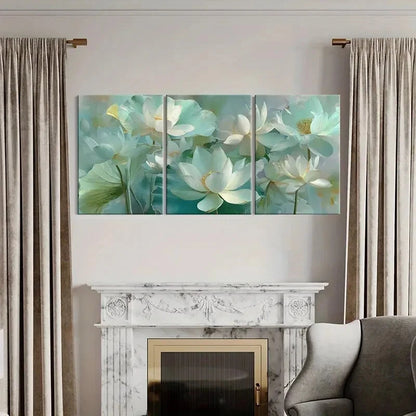 3pcs Serene Lotus Blossoms in Soft Pastel Metal Print Ready to Hang Art