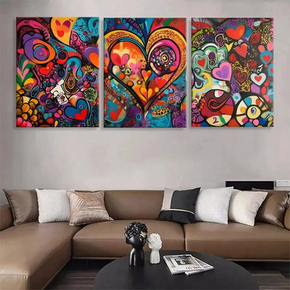 3pcs Colorful Heart Abstract Love Perfect Wall Art Set Canvas Framed 40x60cm - High Quality Print 100% Australian Made Wall Canvas Ready to Hang