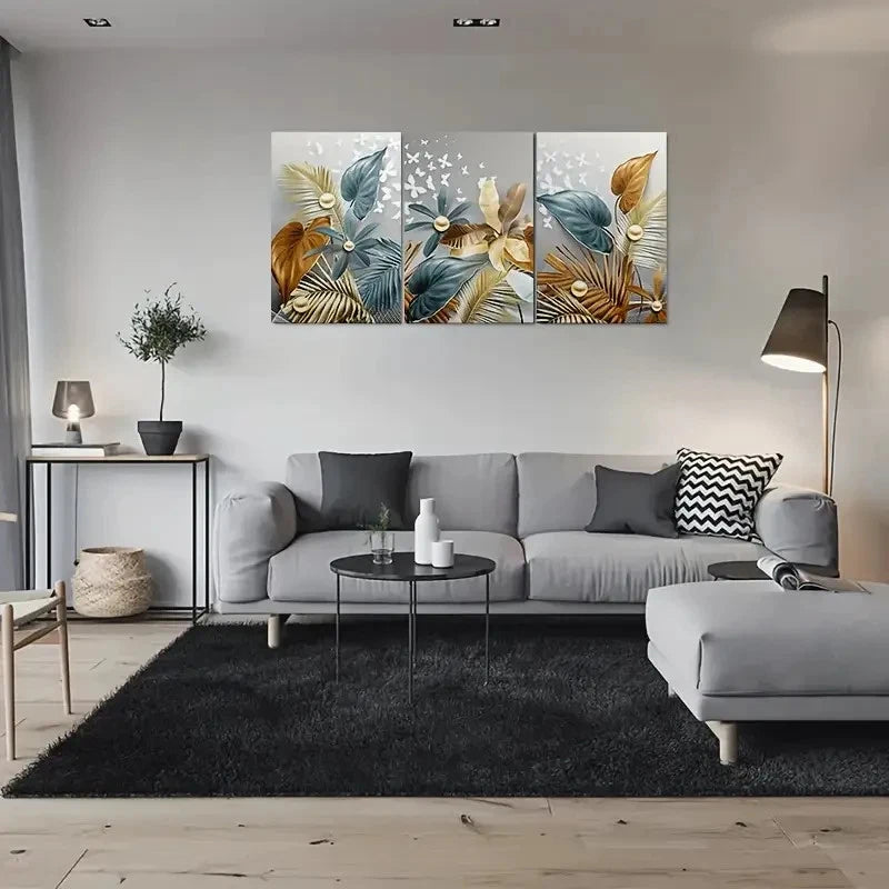 3pcs Modern Abstract Tropical Leaf & Flower Metal Print Ready to Hang Art
