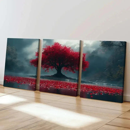 3pcs Fantasy Natural Landscape Art Red Tree Wall Art Set Canvas Framed 40x60cm - High Quality Print 100% Australian Made Wall Canvas Ready to Hang