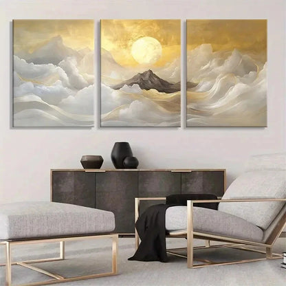 3pcs Majestic Mountain & Golden Clouds Perfect Wall Art Set Canvas Framed 40x60cm - High Quality Print 100% Australian Made Wall Canvas Ready to Hang