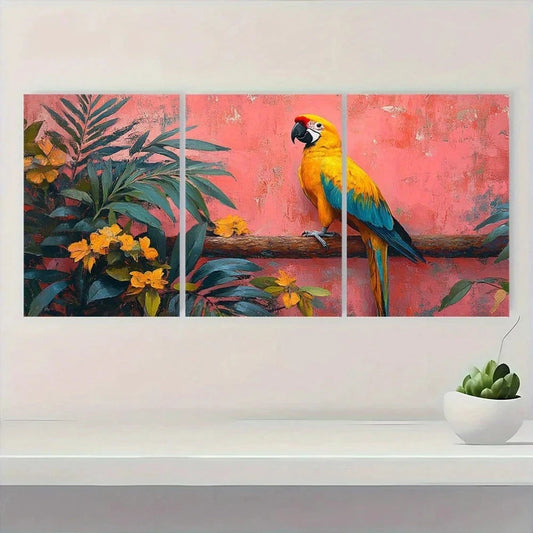 3pcs Vintage Matisse Wild Parrot Colorful Wall Art Set Canvas Framed 50x70cm - High Quality Print 100% Australian Made Wall Canvas Ready to Hang