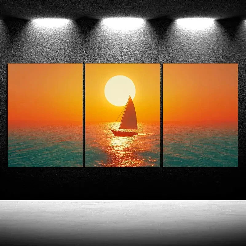 3pcs Beautiful Sunset Over The Sea Metal Print Ready to Hang Art