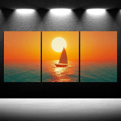 3pcs Beautiful Sunset Over The Sea Metal Print Ready to Hang Art