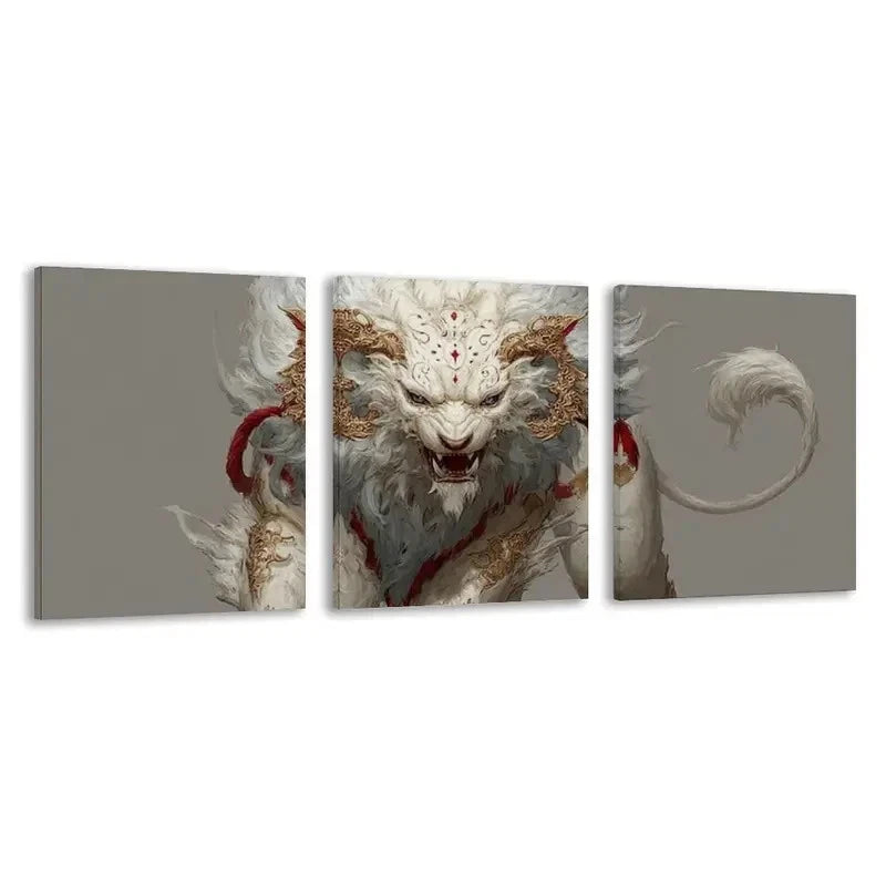 3pcs The Majestic Mythical Beast With Horns   Wall Art Set Canvas Framed 60x90cm - High Quality Print 100% Australian Made Wall Canvas Ready to Hang