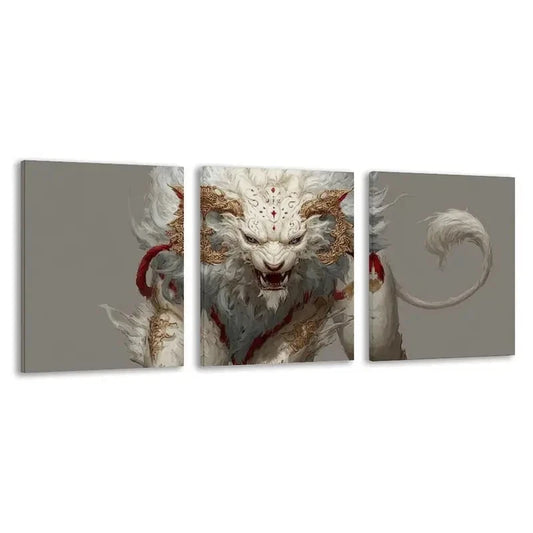 3pcs The Majestic Mythical Beast With Horns   Wall Art Set Canvas Framed 60x90cm - High Quality Print 100% Australian Made Wall Canvas Ready to Hang