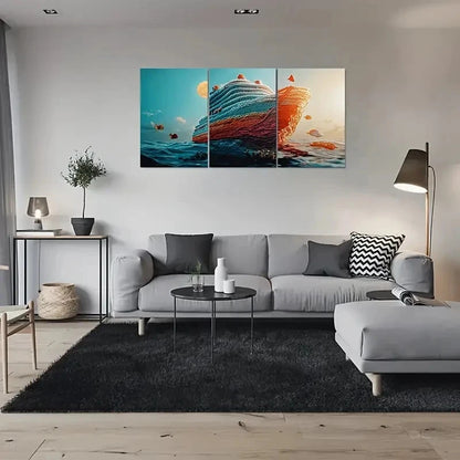 3pcs Ocean Scene Knitted Ship Metal Print Ready to Hang Art