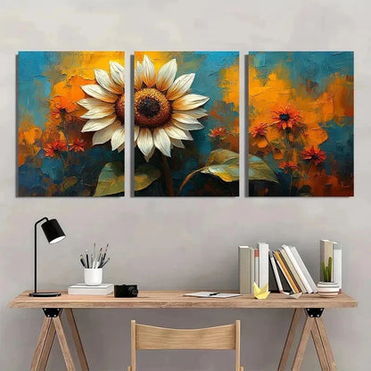 3pcs White Sunflower Vibrant Floral Perfect Wall Art Set Canvas Framed 50x70cm - High Quality Print 100% Australian Made Wall Canvas Ready to Hang