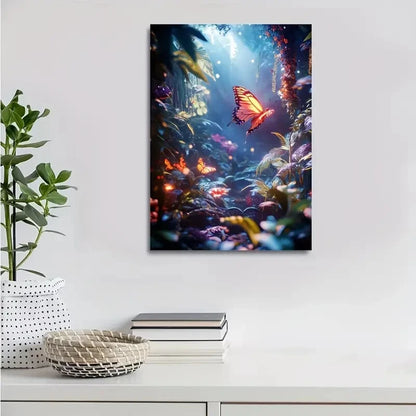 Beautiful Vibrant Butterfly Jungle Painting 40x60cm Metal Print Ready to Hang