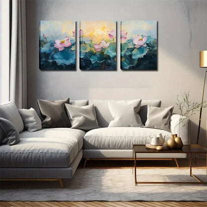 3pcs Pink & Blue Serene Nature Scene Perfect Wall Art Set Canvas Framed 40x60cm - High Quality Print 100% Australian Made Wall Canvas Ready to Hang