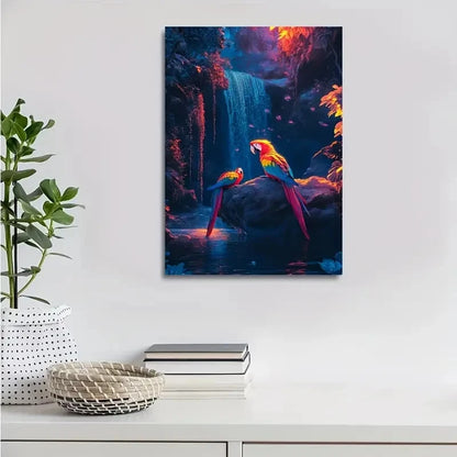 Beautiful Colorful Waterfall Scene Neon Glow 40x60cm Metal Print Ready to Hang