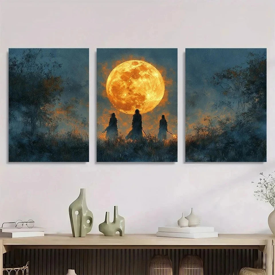 3pcs Witchy Moon Forest Scene Gothic Metal Print Ready to Hang Art