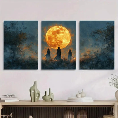 3pcs Witchy Moon Forest Scene Gothic Metal Print Ready to Hang Art