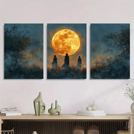3pcs Witchy Moon Forest Scene Gothic Metal Print Ready to Hang Art
