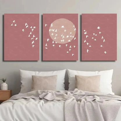 3pcs Minimalist Bird Flock Silhouette Wall Art Set Canvas Framed 50x70cm - High Quality Print 100% Australian Made Wall Canvas Ready to Hang
