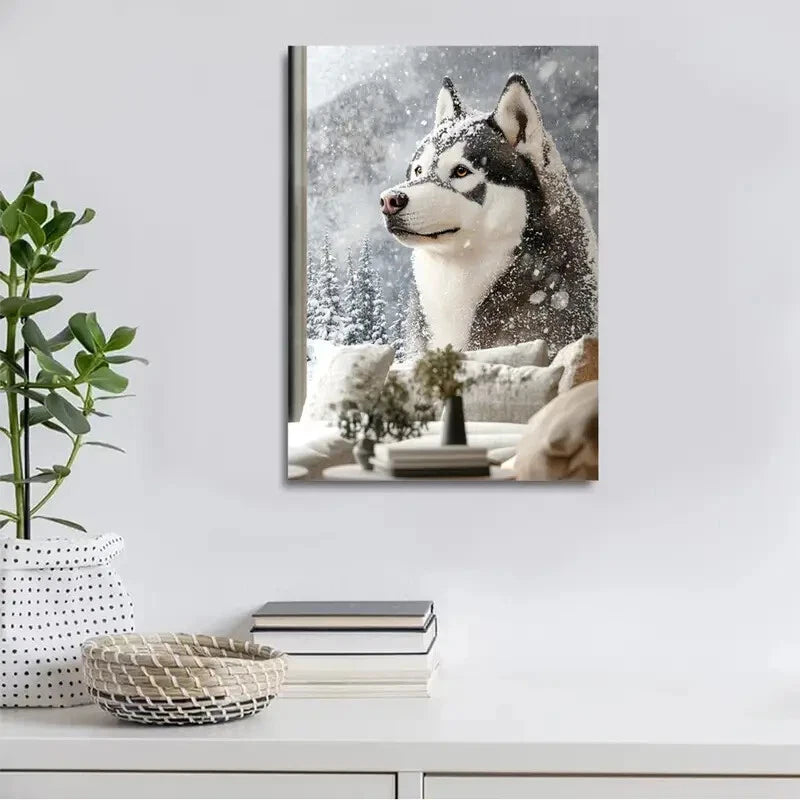 Siberian Husky On The Snow Painting 40x60cm Metal Print Ready to Hang
