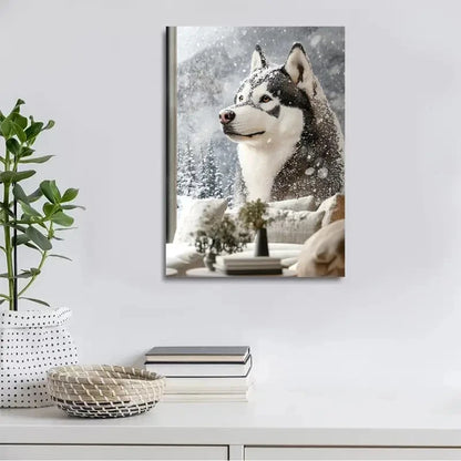Siberian Husky On The Snow Painting 40x60cm Metal Print Ready to Hang