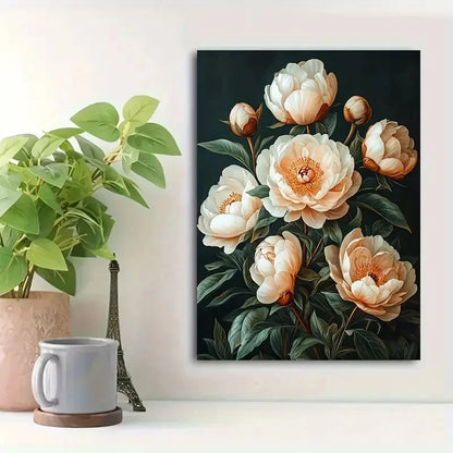 Beautiful Vintage Peony Elegant Floral Painting 40x60cm Metal Print Ready to Hang