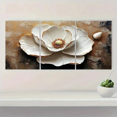 3pcs Textured Abstract Flower Painting TR Wall Art Set Canvas Unframed - High Quality Print 100% Australian Made Wall Canvas